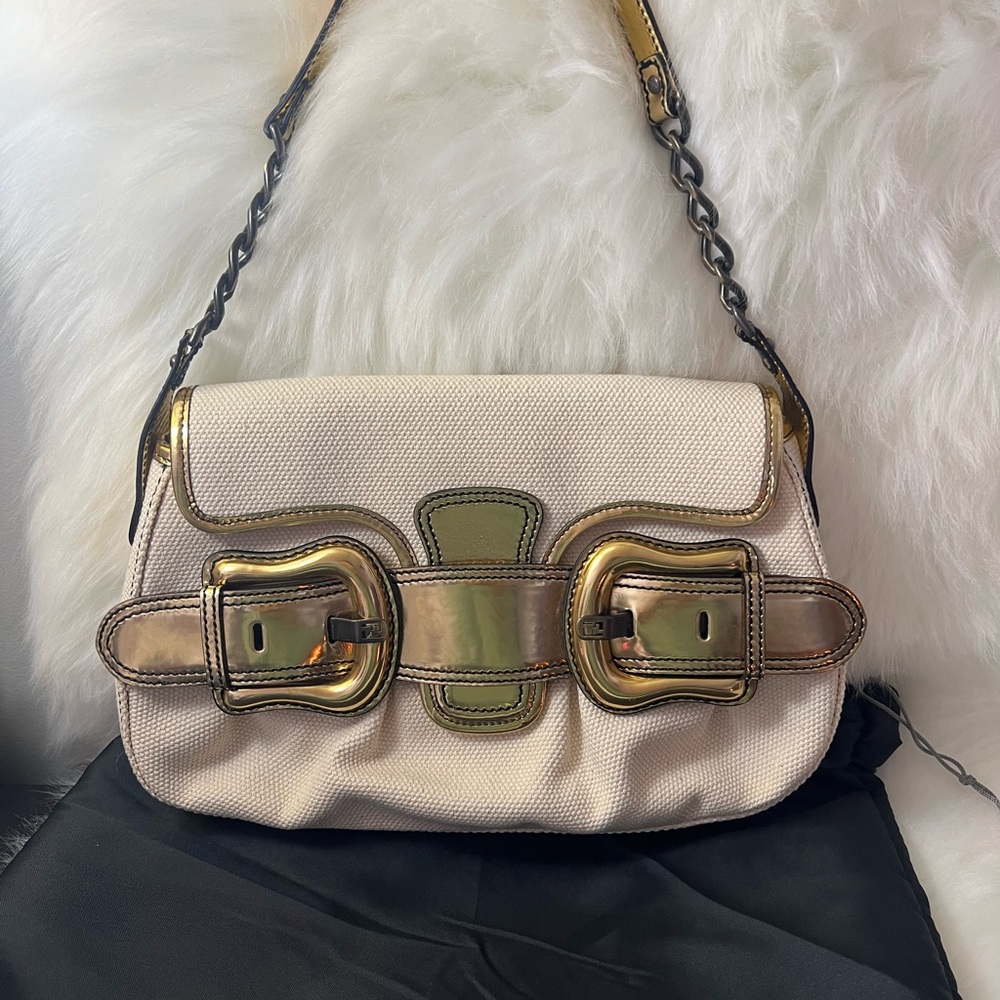 Fendi White Canvas B. Bag Golden💛 - Picture 11 of 15